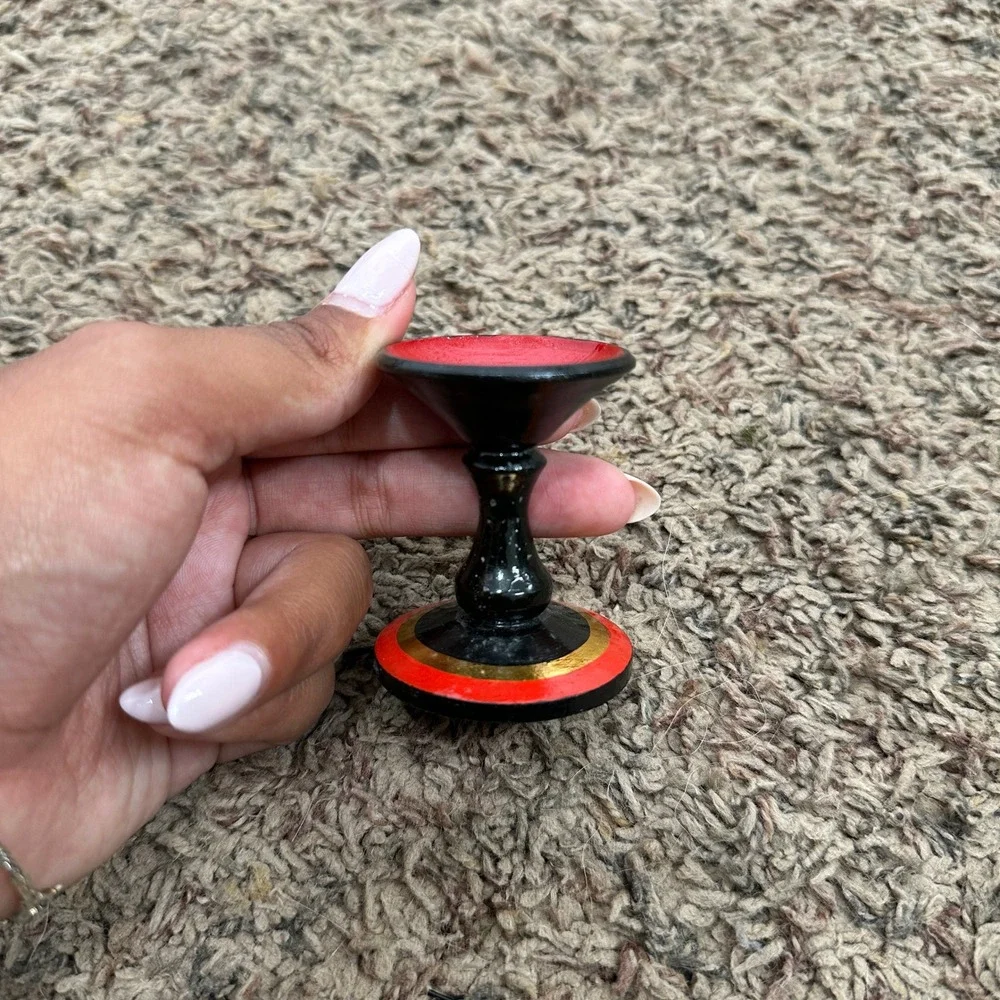 Vintage Russian Khokhloma Hand Painted Wooden Pedestal Stand Miniature Egg
